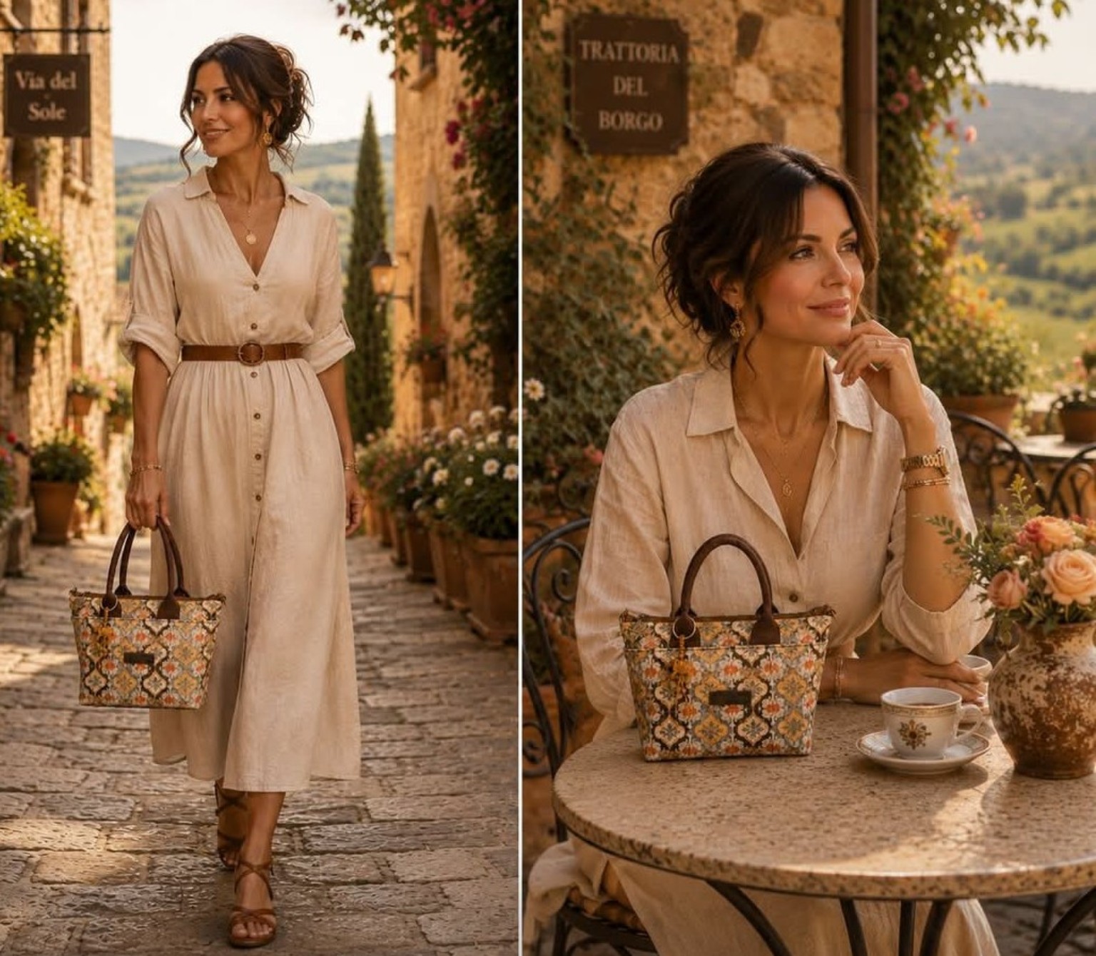Xquizit Designs handbag styled in a Tuscan village