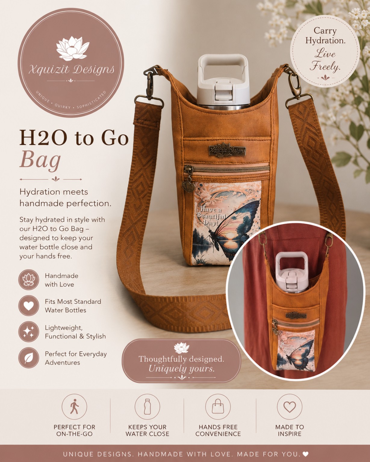 Xquizit Designs H2O to Go water bottle bag